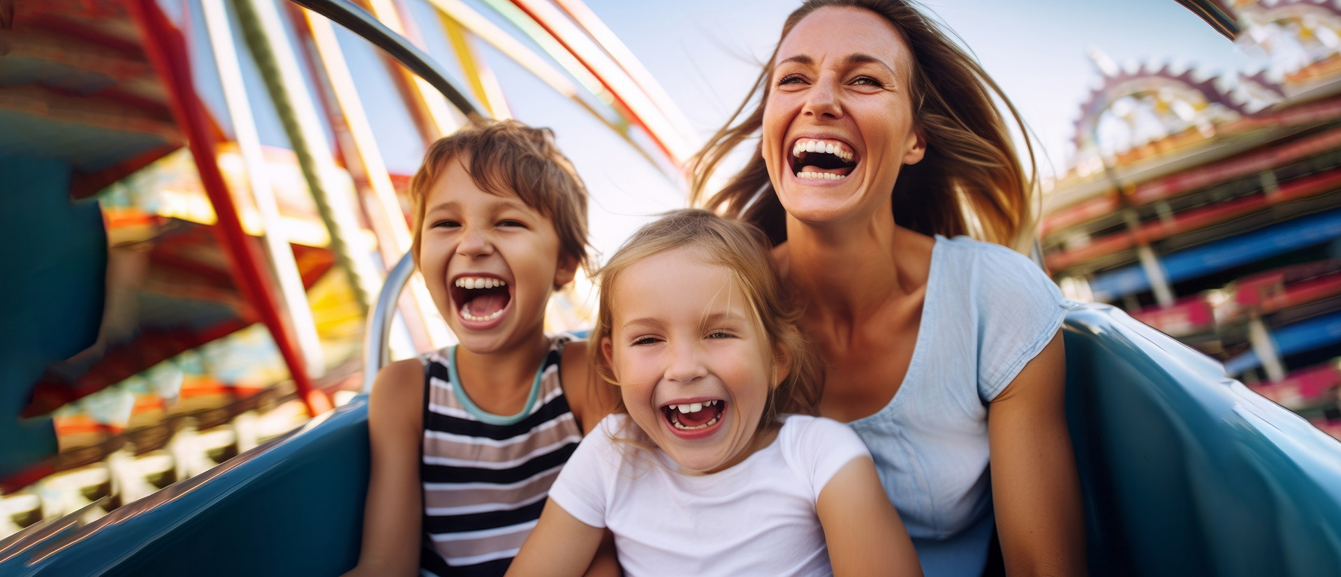 Mom and her children on a rollercoaster